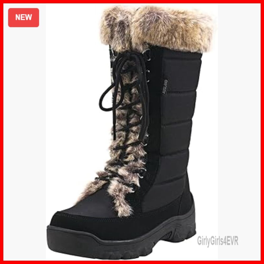 Women's Mid-Calf Snow Boots Waterproof Lace-Up Winter Boots With Fur Cuff